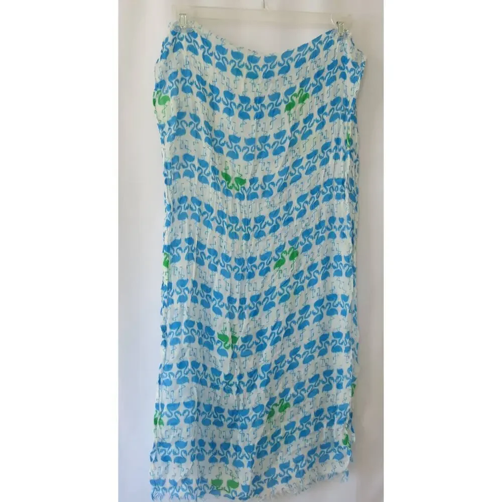 FLAMINGO Scarf Light Weight  White 20x71 Beach Summer Fringe Festival Colorful
